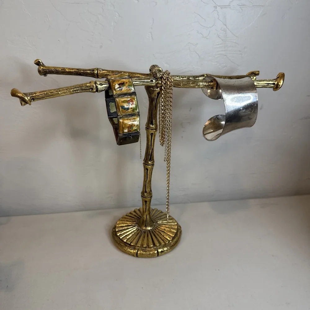 Vintage Brass Jewelry Stand Organizer Necklace Holder Display Rack Gold Ornate